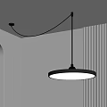 Modern Round Pendant Light With Black Metal Frame And White Lampshade In Minimalist Interior