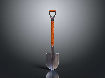 Garden Shovel With Orange Wooden Handle And Metal Blade On Dark Background 3d model
