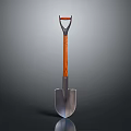Garden Shovel With Orange Wooden Handle And Metal Blade On Dark Background