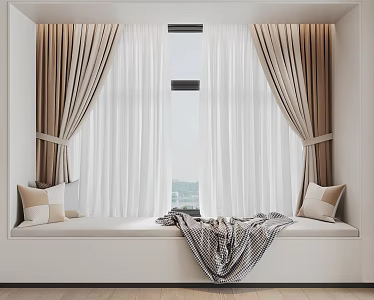 Modern Bay Window Curtain Screen Curtain Pillow 3d model