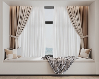 Modern Bay Window Curtain Screen Curtain Pillow 3d model