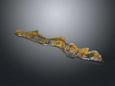 Elongated 3D Terrain Model With Green Yellow Undulating Surface And Coastal Features 3d model