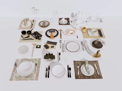 Versatile Dinnerware Set Including Plates Bowls Cutlery Napkins Placemats for Table Setting 3d model