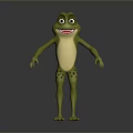 Cute Green Frog Cartoon Character With Yellow Belly And Black Spots