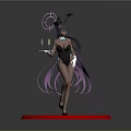 Game Movie Character With Black Bunny Ears Purple Long Hair Holding Tray On Red Base