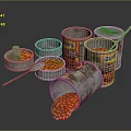 Open Metal Cans With Spilled Red Beans And Silver Spoon On Black Surface