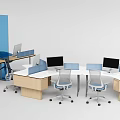 Modern Modular Shared Office Desks With Blue Privacy Partitions And Ergonomic Mesh Office Chairs