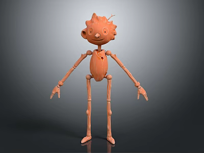 Cartoon Character 3D Model With Skeleton Like Body Curly Hair Orange Color And Slender Limbs 3d model