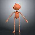 Cartoon Character 3D Model With Skeleton Like Body Curly Hair Orange Color And Slender Limbs