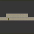 Empty Warehouse Interior With Concrete Floor Metal Shelves Ceiling Structure Lighting And Corner Barrels