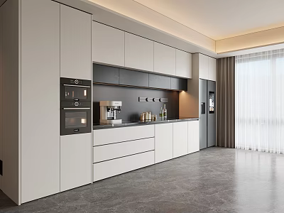 Elegant Modern Kitchen Interior With Functional Sideboard And Cabinet Appliances 3d model
