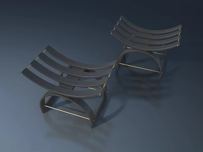 Modern Metal Frame Curved Design Dark Surface Chairs With Reflective Blue Background 3d model