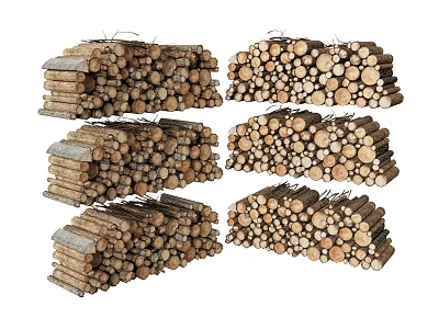 Rustic Natural Stone and Wood Logs Stacked as Decorative Elements 3d model