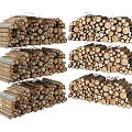 Rustic Natural Stone and Wood Logs Stacked as Decorative Elements