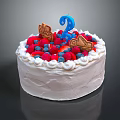 White Cream Birthday Cake With Fresh Berries Number 2 Candle And Cookie Decorations