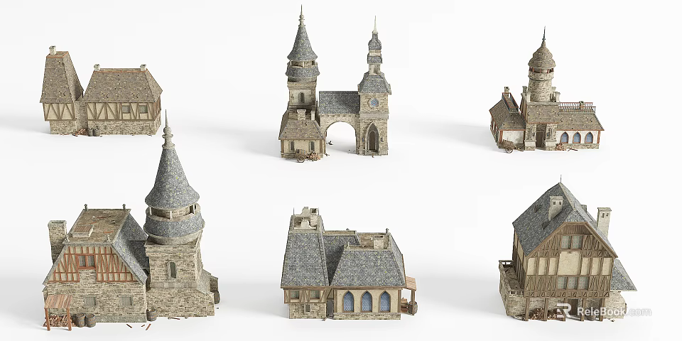 Birds Eye View Planning of Medieval Architecture Models with Towers Spires and Arched Structures 3d model 