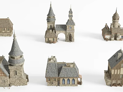 Bird's-eye view of European architecture 3d model