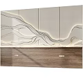 Modern Wall Design With Wave Lines Lighting And Marble Base Wood Color Samples