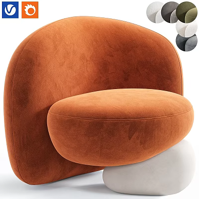 Orange Single Sofa Velvet Upholstered Modern Rounded Design With Decorative Spheres For Living Room 3d model