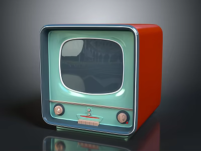 Vintage Electronic Television With Red Casing Blue Frame Light Green Screen And Control Knobs 3d model