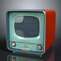 Vintage Electronic Television With Red Casing Blue Frame Light Green Screen And Control Knobs