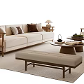 New Chinese Style Song Style Sofa Coffee Table Combination New Chinese Style Sofa Coffee Table Side Table Leisure Chair Sofa Stool Table Lamp New Chinese Style Ornaments 3d model
