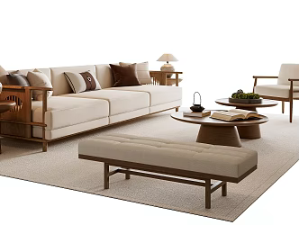 New Chinese Style Song Style Sofa Coffee Table Combination New Chinese Style Sofa Coffee Table Side Table Leisure Chair Sofa Stool Table Lamp New Chinese Style Ornaments 3d model