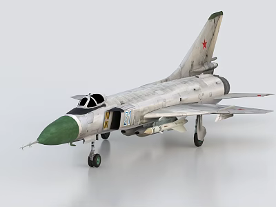 Detailed Fighter Jet Model Featuring Green Nose Silver Body Red Star Tail Missile Landing Gear 3d model