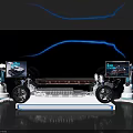 Tech Showcase Of Electric Vehicle Chassis With Battery System And Screens