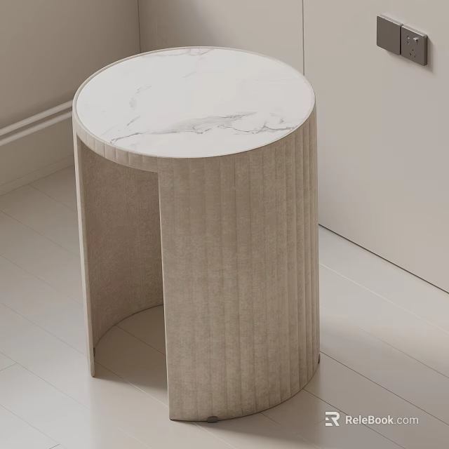 Modern Side Table with White Marble Top and Beige Fluted Base 3d model 