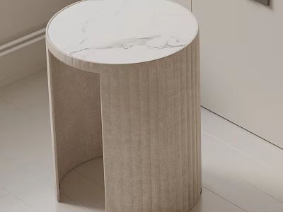 Modern Side Table with White Marble Top and Beige Fluted Base 3d model
