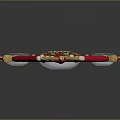 Traditional Headpiece with Red Ribbons Top Pearl Ornament Central Large Gemstone and Side Small Gemstones