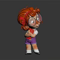 Cute 3D Cartoon Character With Red Hair Big Glasses White Top And Purple Striped Shorts