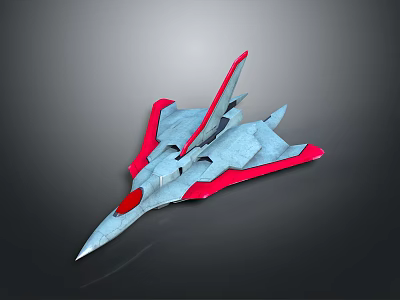 3D Model of Streamlined Fighter Jet With Gray Body Red Wings and Tail 3d model