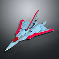 3D Model of Streamlined Fighter Jet With Gray Body Red Wings and Tail