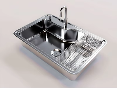 Stainless Steel Double Bowl Kitchen Sink With Faucet And Drainer Basket 3d model