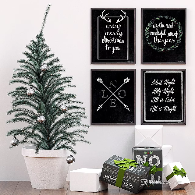 Black Framed Quote Wall Decor With Chalkboard Design And Christmas Elements 3d model 