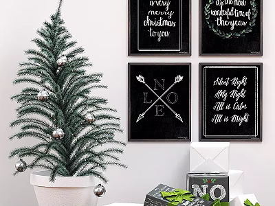 Black Framed Quote Wall Decor With Chalkboard Design And Christmas Elements 3d model