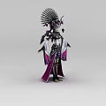 Woman In Ornate Headdress With Purple And White Decorative Cloak And Intricate Patterns