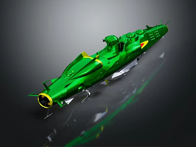 Green Cosmic Spacecraft Model With Streamlined Design And Yellow Accents For Space Exploration 3d model