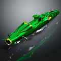 Green Cosmic Spacecraft Model With Streamlined Design And Yellow Accents For Space Exploration