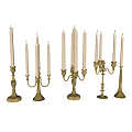 Brass Candle Holders With Multiple And Single Arms On Black Background With Reflections 3d model