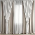 White Sheer And Beige Heavy Curtains With Ring Tiebacks For Window Decor 3d model