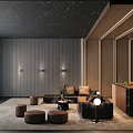 Modern Home Theater Design With Starry Ceiling And Sofas 3d model