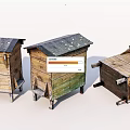 Three Vintage Wooden Crates With Sloped Roofs And Weathered Rustic Design