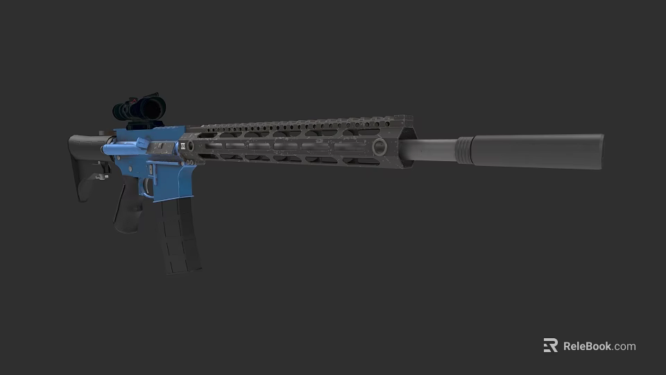 Modern Tactical Rifle With Blue Receiver Mounted Scope And Rail System Barrel 3d model 