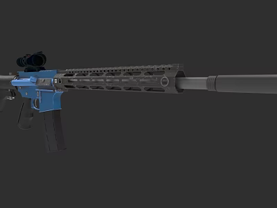 Modern Tactical Rifle With Blue Receiver Mounted Scope And Rail System Barrel 3d model