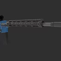 Modern Tactical Rifle With Blue Receiver Mounted Scope And Rail System Barrel