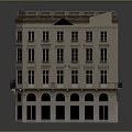 Classical Multi Story Building With Stone Facade Arched Windows And Red Roof 3d model