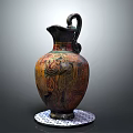 Ancient Decorative Vase With Intricate Patterns Curved Handle And Ornate Base